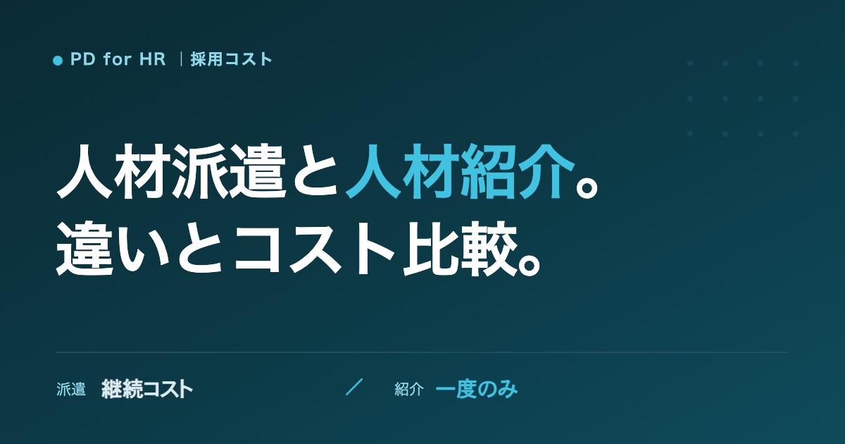 人材派遣と人材紹介の違いとコスト比較のイメージ