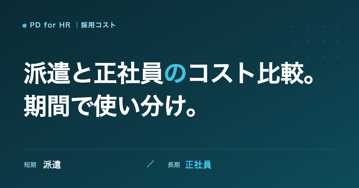 派遣と正社員採用のコスト比較のイメージ